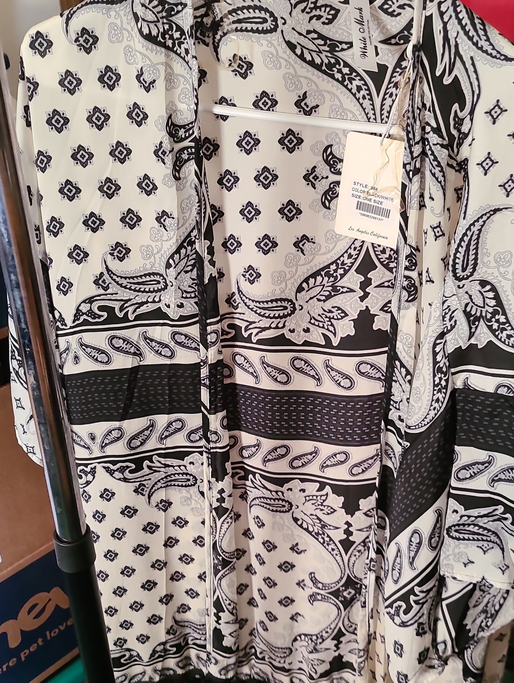 White Mark Black & White Paisley Kimono